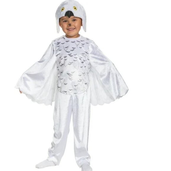 Toddler Harry Potter Hedwig Halloween Costume 3T/4T White Plush Jumpsuit 3 Pc - Picture 1 of 7